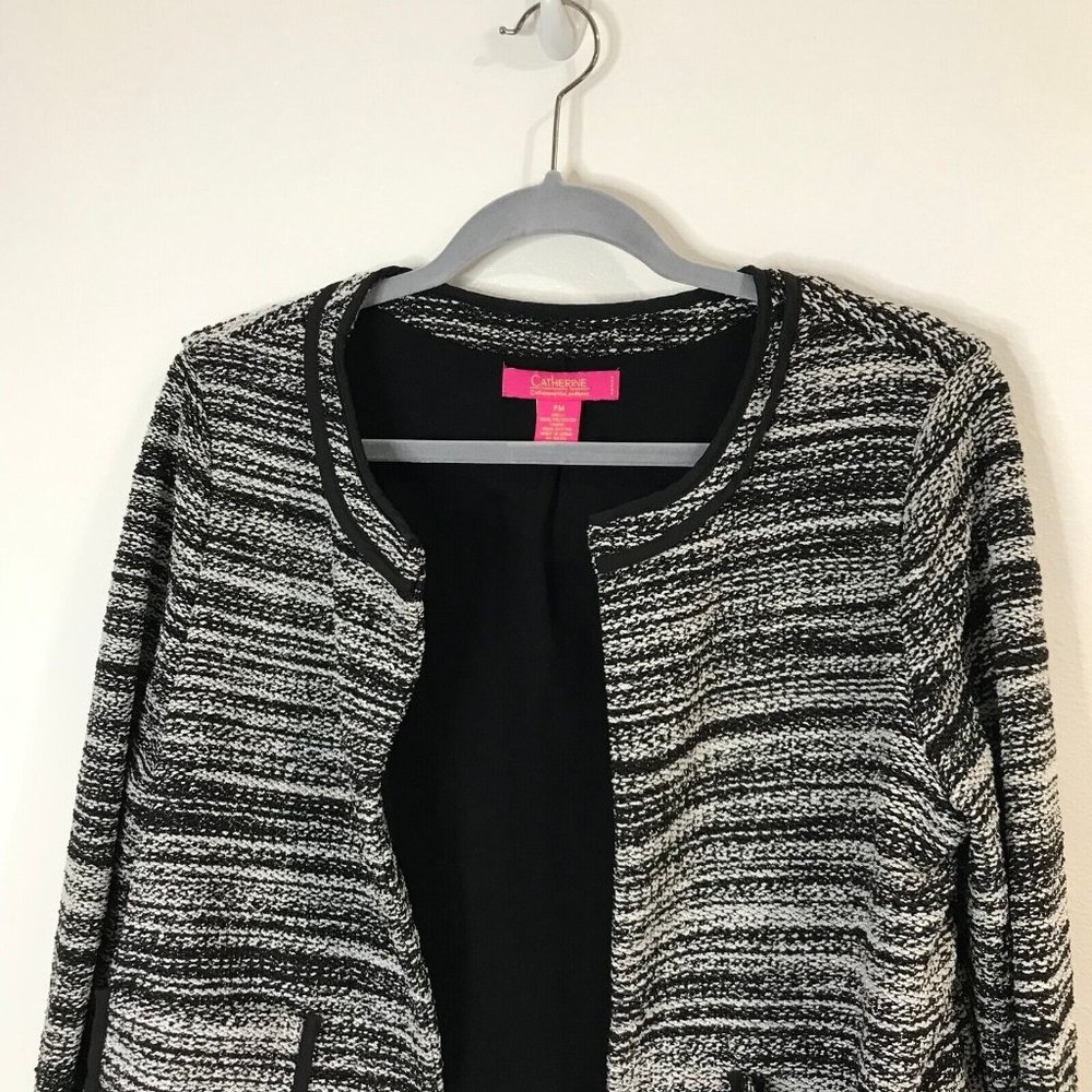 Catherine Malandrino Tweed Knit Blazer Jacket Size PM Petite Medium Gray Black - Picture 2 of 11